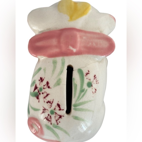 VTG Kitch Hand Painted Ceramic Piggy Coin Bank Floral Japan Mid Century Modern - Picture 7 of 15